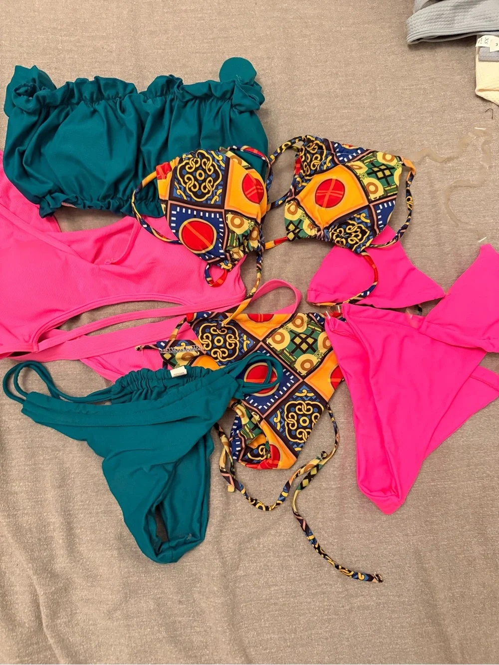 SHEIN Teal, Hot Pink & Multicolor Pattern Bikini Set - Picture 1 of 1